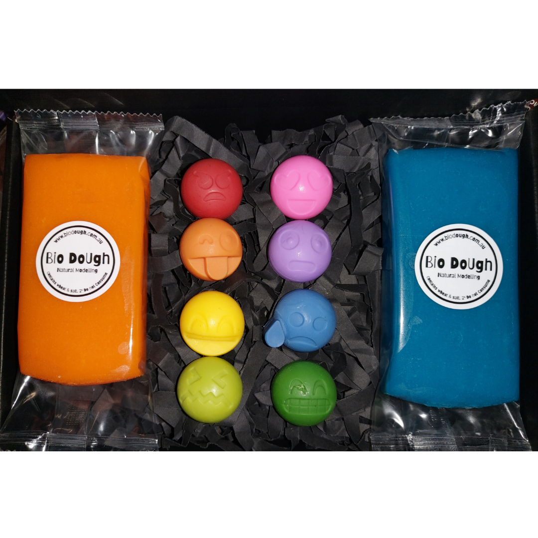 Bio DoUgh Figurines - Emotion Emojis - Orange & Blue