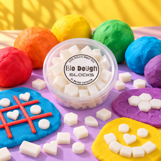 Bio DoUgh Blocks natural no-dye playdough shapes with colourful Bio DoUgh playdough