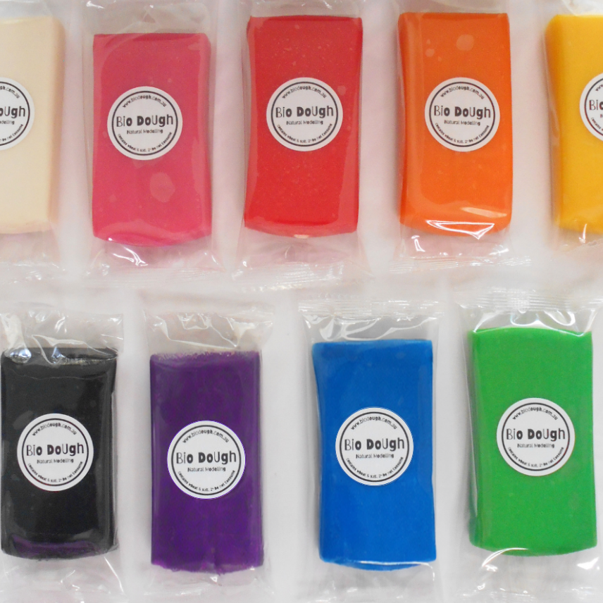Colourful Bio DoUgh Samplers showing soft rainbow play dough for sensory play