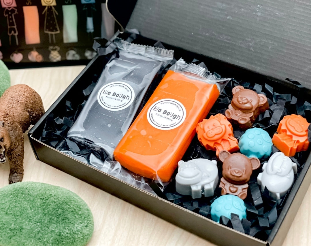 Bio DoUgh playdough packs with natural animal figurines for early learning