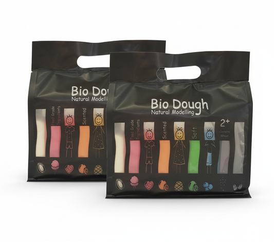 Bio DoUgh rainbow packs showing age and ingredient information