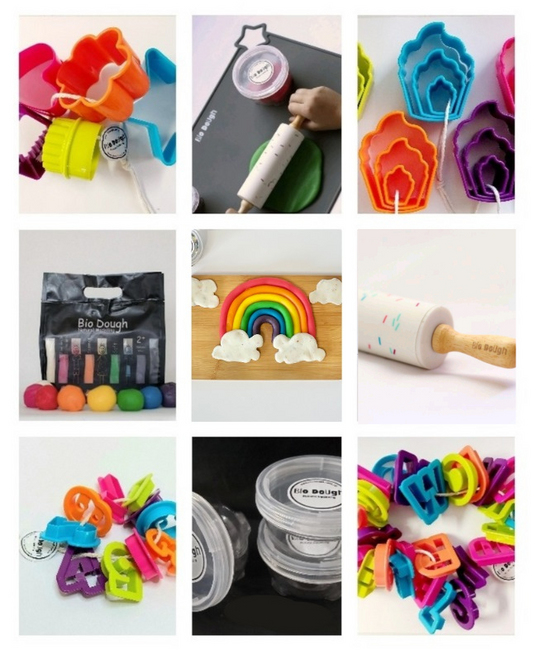 Bio DoUgh playdough range with tools, cutters, mat and storage containers