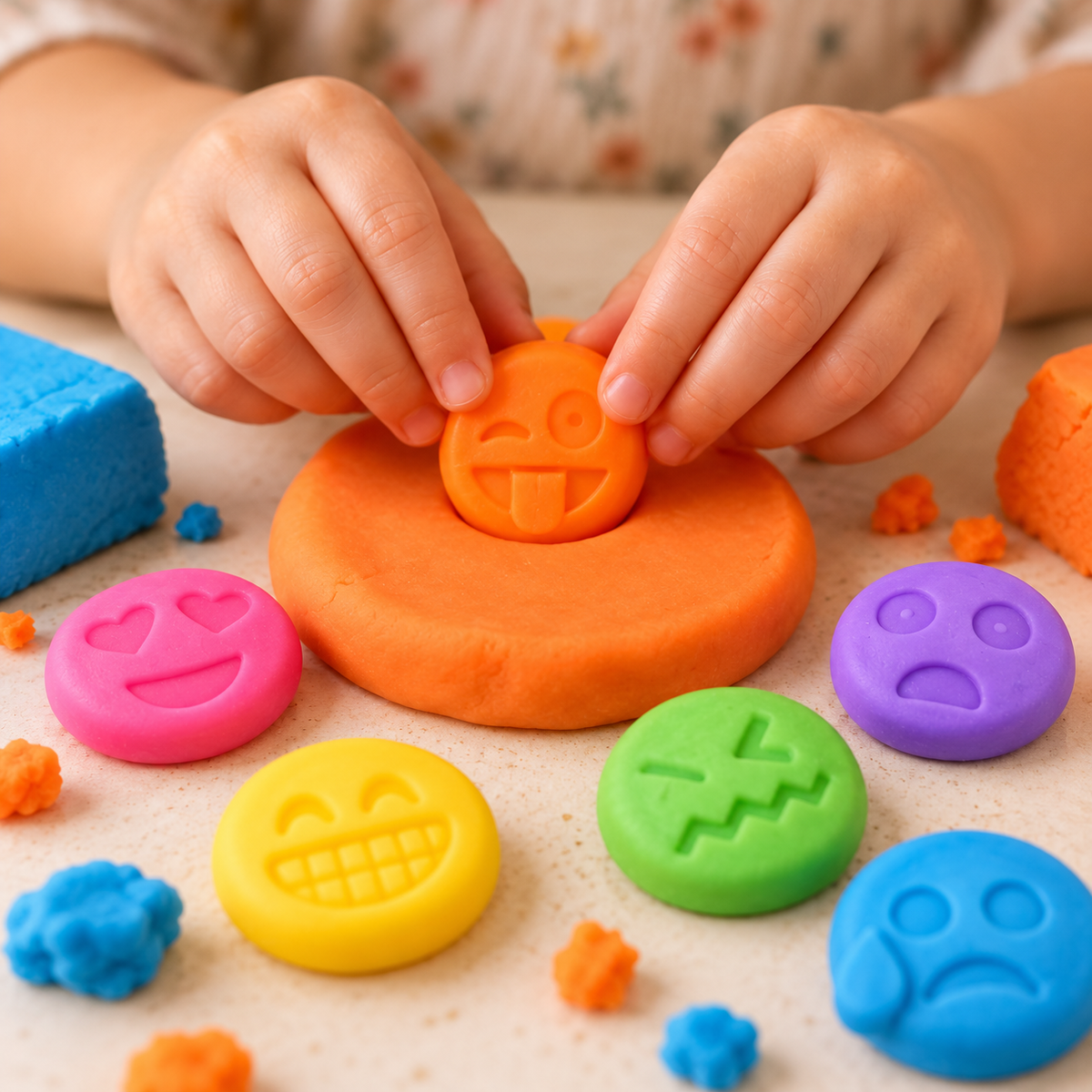 Bio DoUgh Figurines - Emotion Emojis  - Orange & Blue