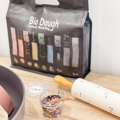 candy mix glitter combined with our Bio DoUghs bag and rolling pin