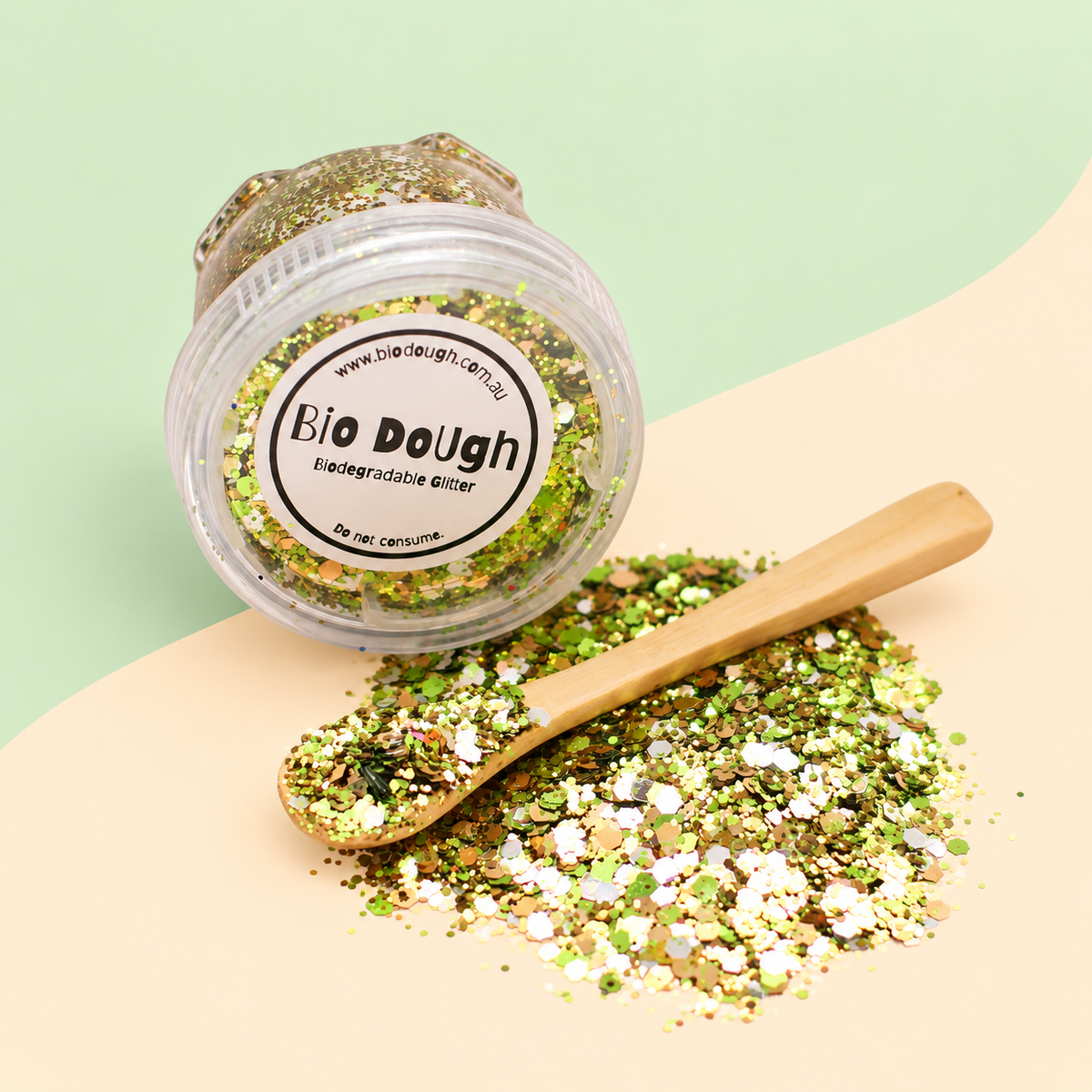 Dino Mix biodegradable Bio DoUgh glitter with bamboo spoon for dinosaur playdough and sensory play
