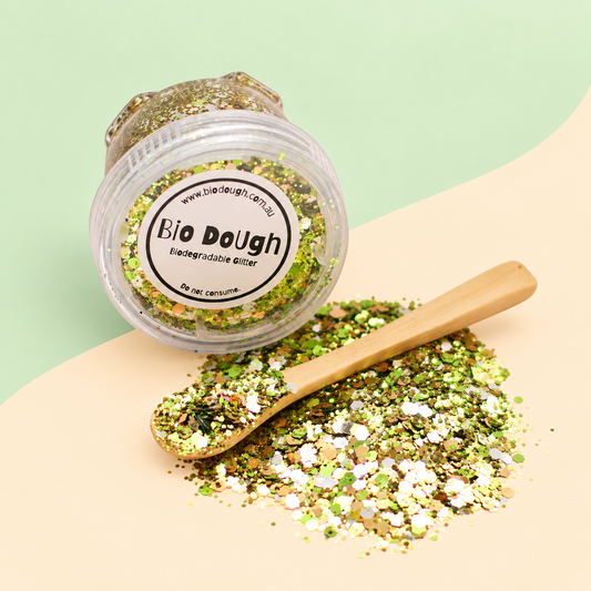 Dino Mix biodegradable Bio DoUgh glitter with bamboo spoon for dinosaur playdough and sensory play