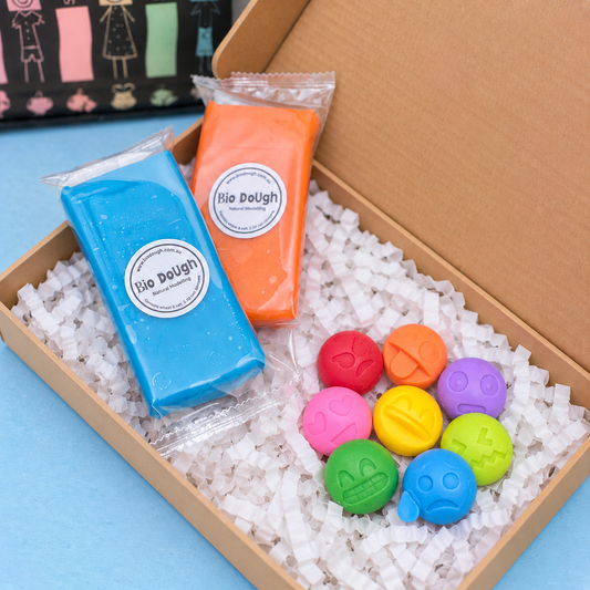 Bio DoUgh Figurines - Emotion Emojis  - Orange & Blue