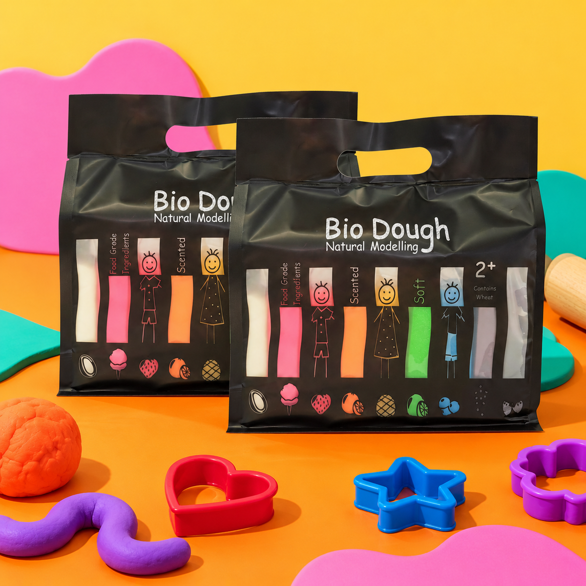 Bio DoUgh Rainbow in a Bag Play Dough 2 Pack – 9 Colours & Scents for Kids