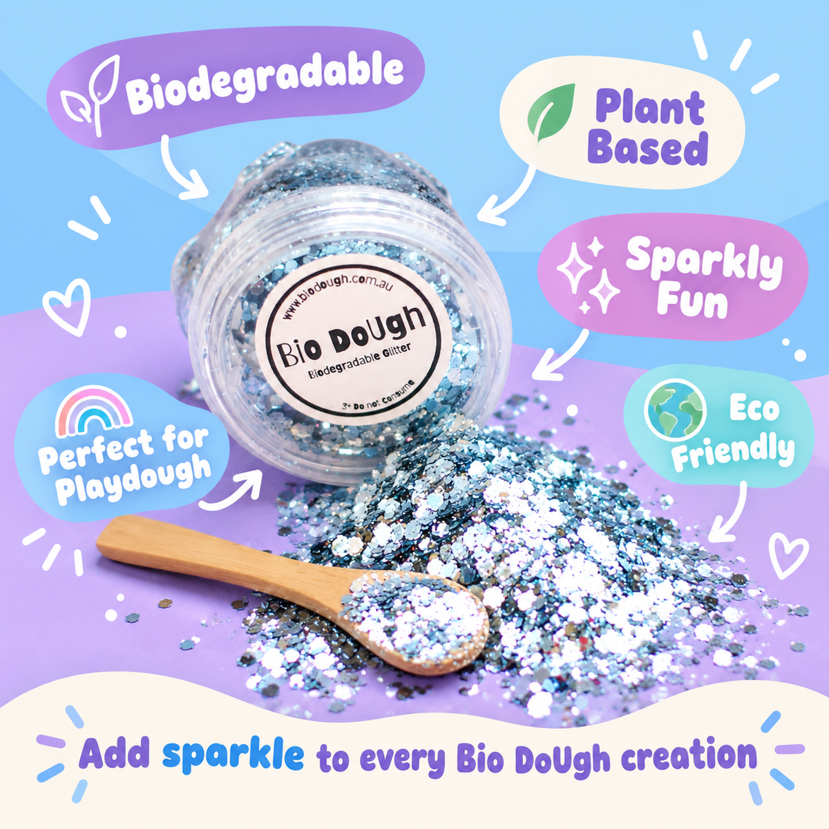 Bio DoUgh blue plant-based biodegradable glitter for playdough and creative play