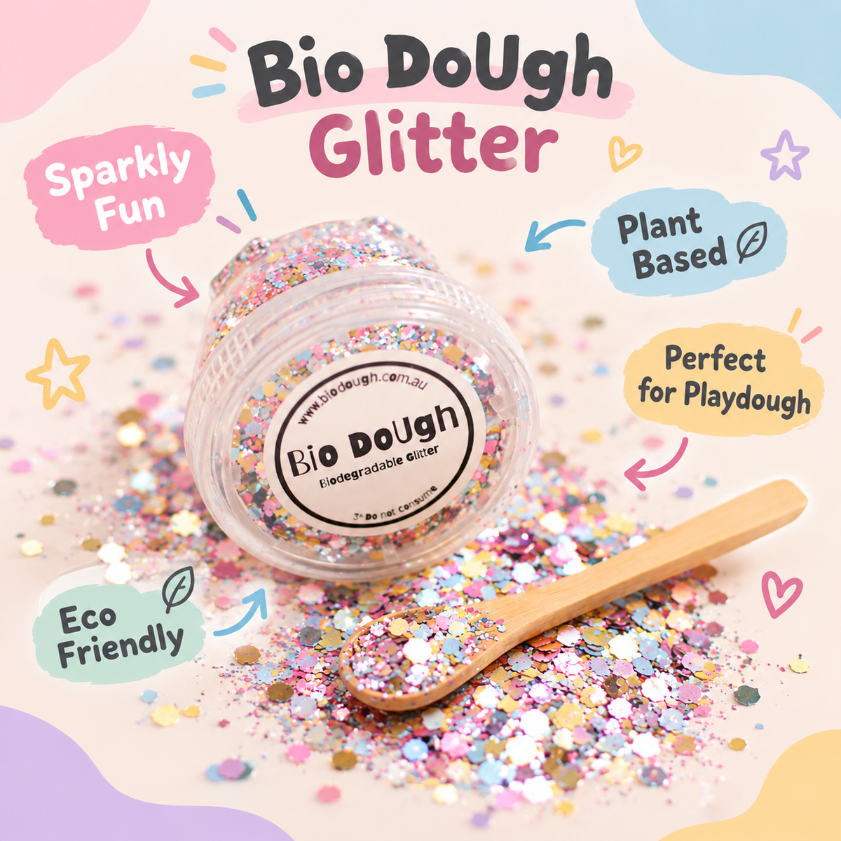 Bio DoUgh Candy Mix plant-based biodegradable glitter for playdough and creative sensory play