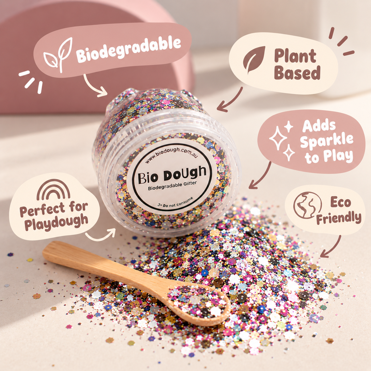 Bio DoUgh Confetti Mix plant-based biodegradable glitter for colourful playdough and creative play