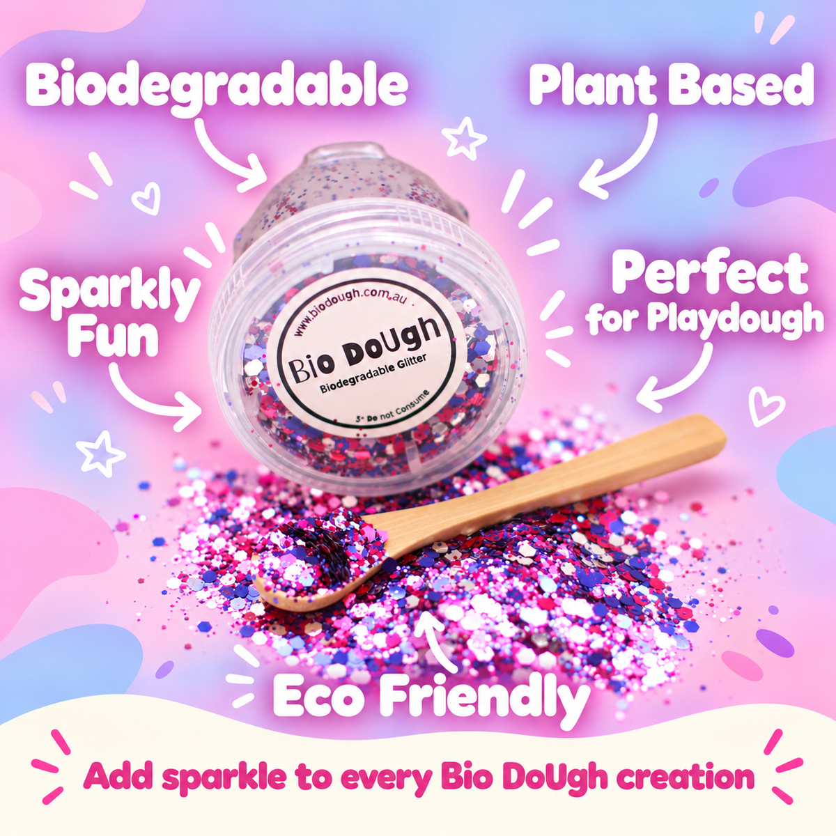 Bio DoUgh Disco Mix plant-based biodegradable glitter for playdough and creative activities