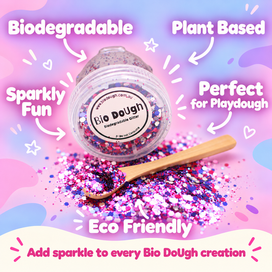 Bio DoUgh Disco Mix plant-based biodegradable glitter for playdough and creative activities