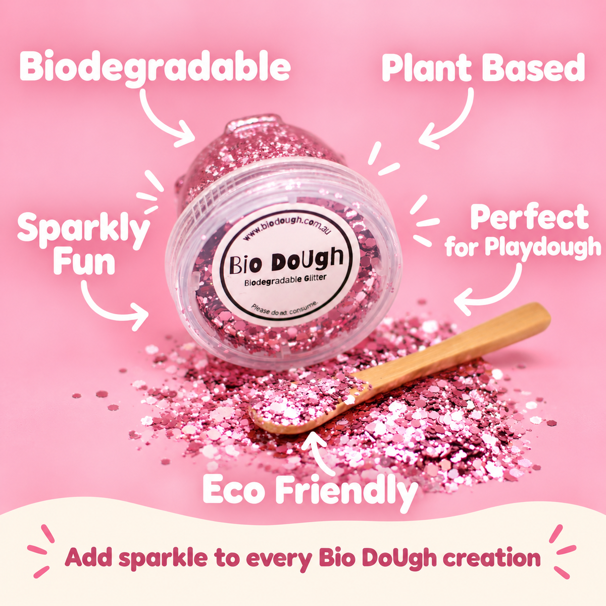 Bio DoUgh plant-based Dusty Pink biodegradable glitter for playdough and creative play