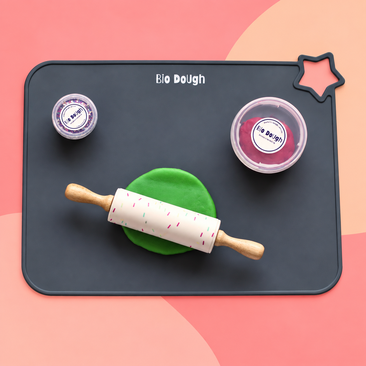 Bio DoUgh Silicone Rolling Pin and Mat Playdough Fun Bundle