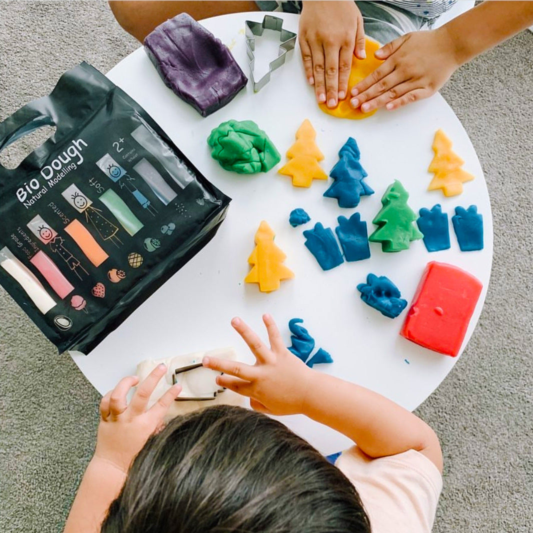 Two rainbow bags of soft, rehydratable play dough by Bio DoUgh